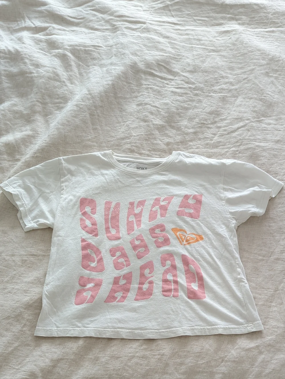 Roxy White Short-Sleeve Tee with Pink & Orange Graphic